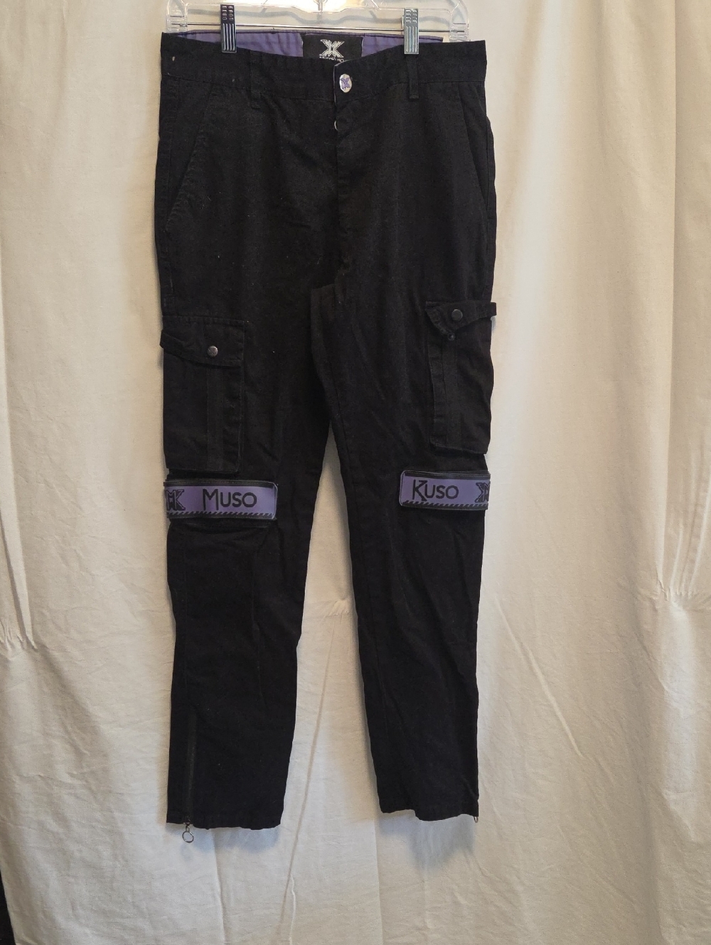Black Cargo Pants with Purple Knee Accents Size 31x31